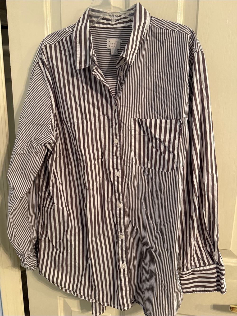 NWOT a new day Striped Button-Down Shirt - White & Brown Size L